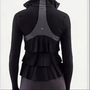lululemon athletica Jackets Coats Lululemon Yogi Dance Jacket Sz 2 Black Rulu Back Multi Tier Ruffle Poshmark